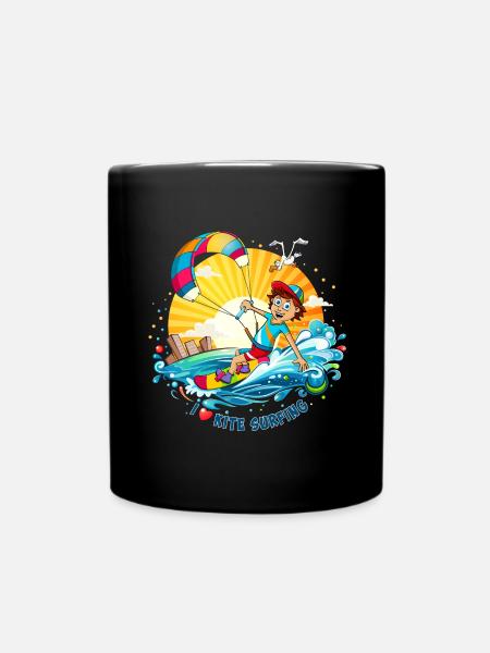Bunte Illustration eines Kitesurfers - Tasse einfarbig - Schwarz
