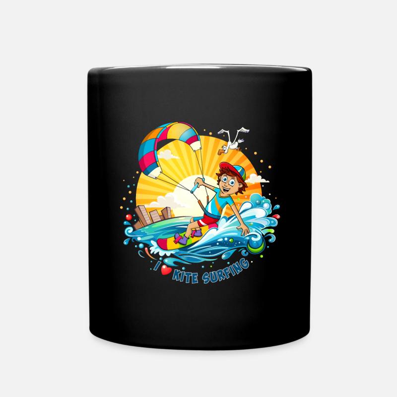 Bunte Illustration eines Kitesurfers - Tasse einfarbig - Schwarz