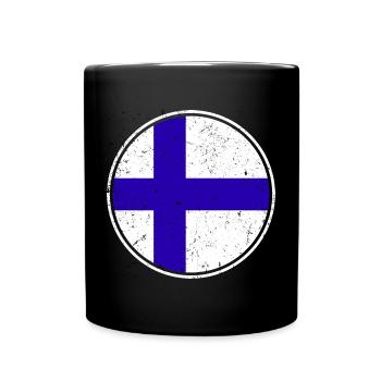 Finnish Flag — Distressed Style & in a Circle - Full Colour Mug - black - Front