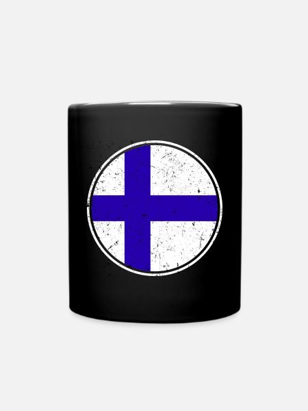 Finnish Flag — Distressed Style & in a Circle - Full Colour Mug - black