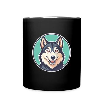 Northern Inuit Dog Breed Cartoon Kawaii Clipart - Full Colour Mug - black - Front
