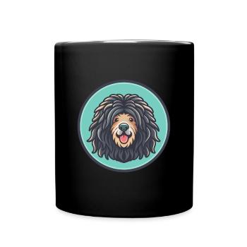 Puli Hund Rasse Cartoon Kawaii Clipart Illustration - Tasse einfarbig - Schwarz - Vorne