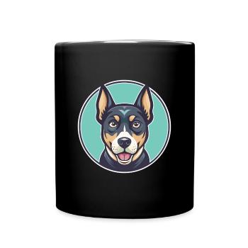 Treeing Cur Dog Breed Funny Cartoon Kawaii Clipart - Full Colour Mug - black - Front