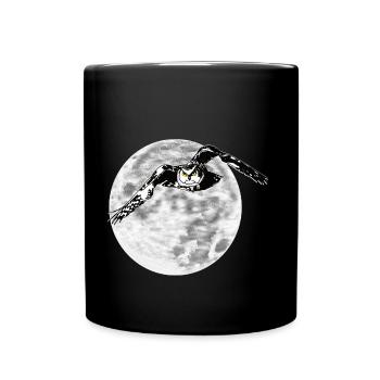 Eule vor Mond - Tasse einfarbig - Schwarz - Vorne