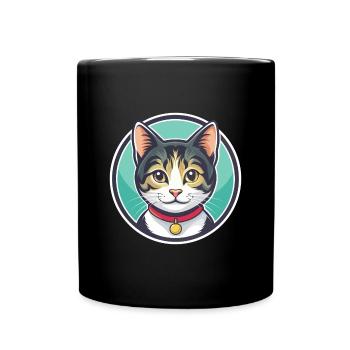 American Wirehair Cat Breed Cartoon Kawaii Animal - Full Colour Mug - black - Front