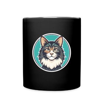 Norwegian Forest Cat Breed Cartoon Kawaii Animal - Full Colour Mug - black - Front