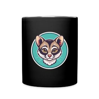 Amerikanische Ringschwanzkatzenrasse Karikatur Kawaii Tier - Tasse einfarbig - Schwarz - Vorne