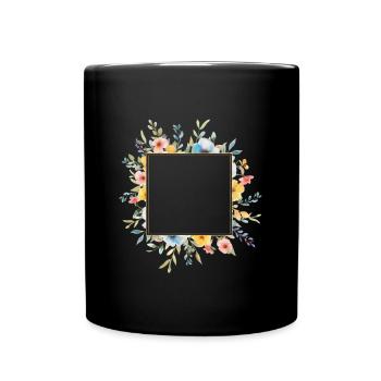Design floral, carré, personnalisable - Mug uni - noir - Devant