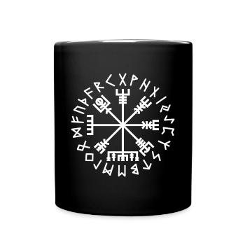 Organic Vegvísir: Viking Compass - White - Full Colour Mug - black - Front