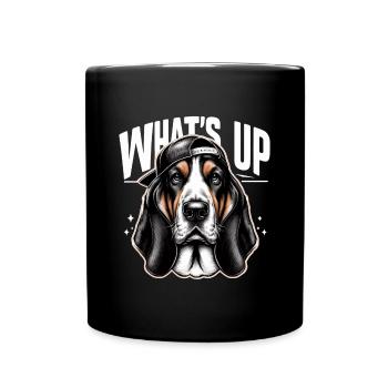 Basset Hound Gangster Was geht ab Hund Geschenk - Tasse einfarbig - Schwarz - Vorne