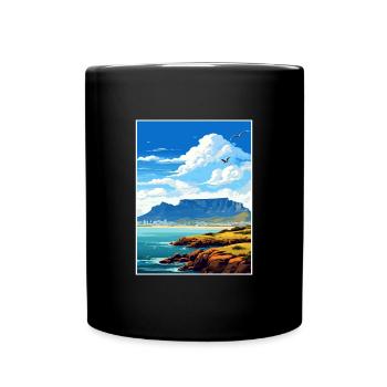 Table Mountain South Africa Travel Poster Souvenir - Full Colour Mug - black - Front