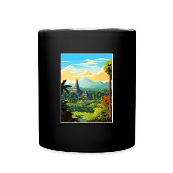 Indonésie Voyage Affiche Souvenir Carte Postale Peinture - Mug uni - noir - Devant