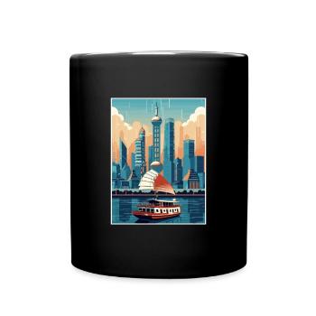 Shanghai China Travel Poster Souvenir Painting WPA - Full Colour Mug - black - Front