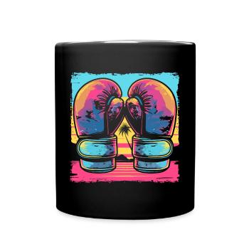 Kickboxen Cartoon Look - Tasse einfarbig - Schwarz - Vorne