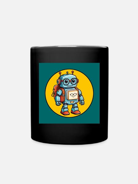 Kleiner süßer Roboter mit Schulranzen Einschulung - Tasse einfarbig - Schwarz