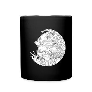 Poissons océan dessin noir et blanc - Mug uni - noir - Devant