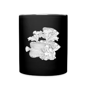 Poissons dans l'océan liberté dessin noir et blanc - Mug uni - noir - Devant
