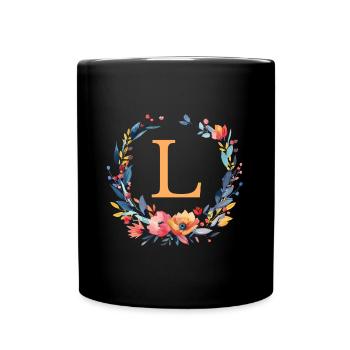 L Monogram, Couronne de fleurs, Personnalisable - Mug uni - noir - Devant