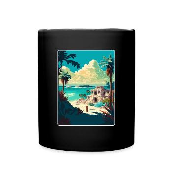 Tulum Voyage Affiche Souvenir WPA Carte Postale Peinture - Mug uni - noir - Devant