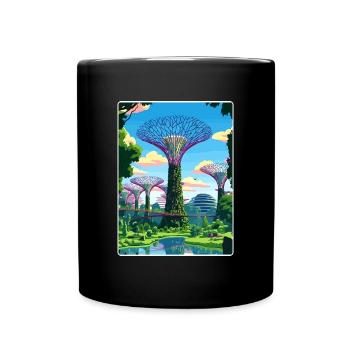 Supertree Grove Singapore Travel Poster Souvenir - Full Colour Mug - black - Front