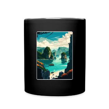 Ha Long Bay Vietnam Inseln Reiseposter Souvenir - Tasse einfarbig - Schwarz - Vorne