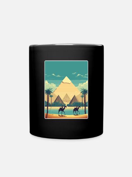 Le Caire, Égypte, Grandes Pyramides De Gizeh, Affiche De Voyage - Mug uni - noir
