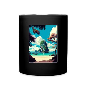 Krabi Thailand Thai Vintage Travel Poster Souvenir - Full Colour Mug - black - Front