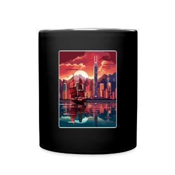 Hong Kong Chine Voyage Affiche Souvenir Peinture WPA - Mug uni - noir - Devant