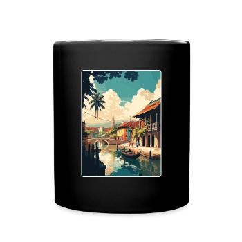 Hoi An Vietnam Travel Poster Souvenir Painting WPA - Full Colour Mug - black - Front