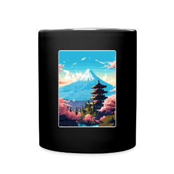Mount Fuji Japan Travel Poster Souvenir Paint WPA - Full Colour Mug - black - Front
