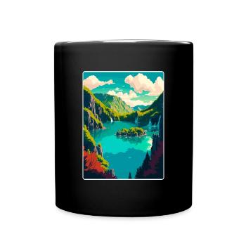 Plitvicer See Nationalpark Kroatien Reiseposter - Tasse einfarbig - Schwarz - Vorne