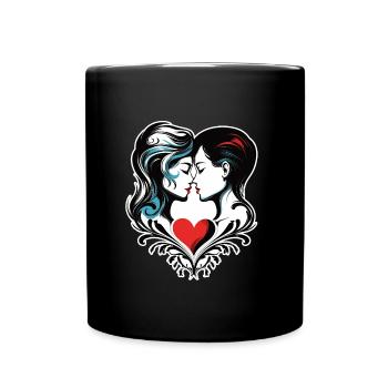 Kissing duet in the heart setting - Full Colour Mug - black - Front