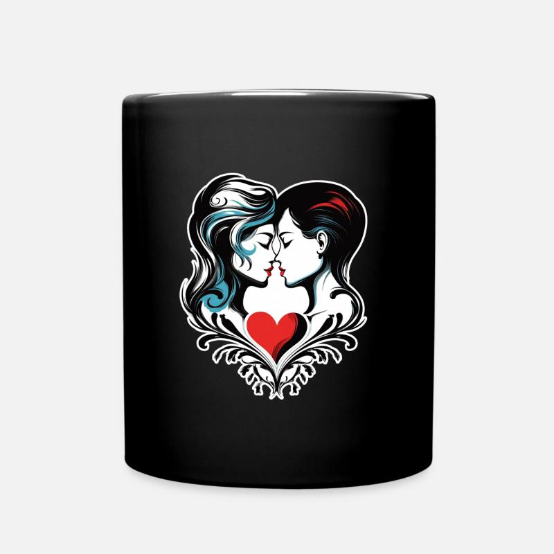 Kissing duet in the heart setting - Full Colour Mug - black