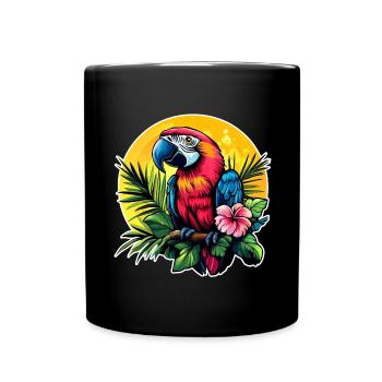 Tropischer Papagei im Sonnenkreis - Tasse einfarbig - Schwarz - Vorne