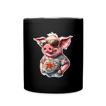 Pig mit Sonnenbrillen im Hawaii-Look - Tasse einfarbig - Schwarz - Vorne