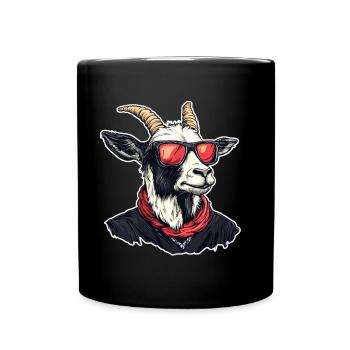 Goat in streetwear with red sunglasses - Full Colour Mug - black - Front