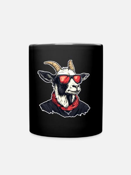 Goat in streetwear with red sunglasses - Full Colour Mug - black