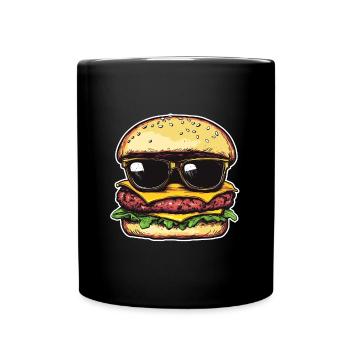 Burger mit Sonnenbrille – Pop Art - Tasse einfarbig - Schwarz - Vorne