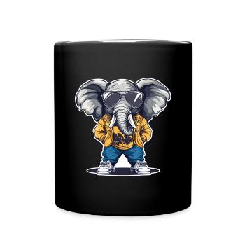 Elefant Streetwear mit Sonnenbrille - Tasse einfarbig - Schwarz - Vorne