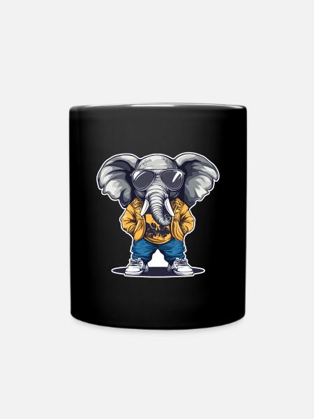 Elefant Streetwear mit Sonnenbrille - Tasse einfarbig - Schwarz
