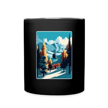 Les Arcs Ski Skiing Vintage Travel Poster Souvenir - Full Colour Mug - black - Front