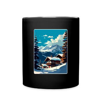Verbier Ski Ski Voyage Affiche Peinture Souvenir WP - Mug uni - noir - Devant