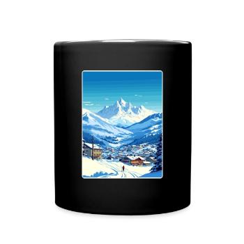 Chamonix Ski Skiing Vintage Travel Poster Souvenir - Full Colour Mug - black - Front