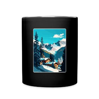 Les Arcs Ski Skiing Vintage Travel Poster Souvenir - Full Colour Mug - black - Front