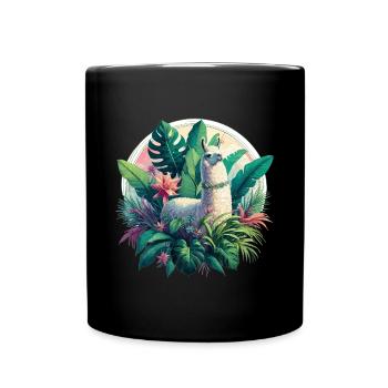 Llama Jungle Plants Palm Trees Gift - Full Colour Mug - black - Front