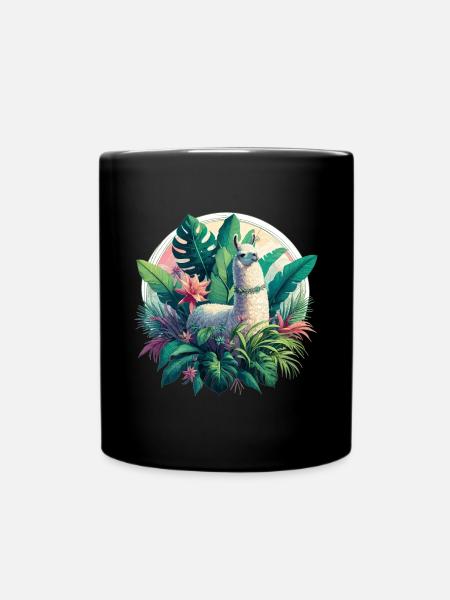 Lama Dschungel Pflanzen Palmen Geschenk - Tasse einfarbig - Schwarz