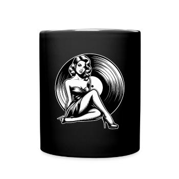Disque vinyle musique femme cadeau - Mug uni - noir - Devant