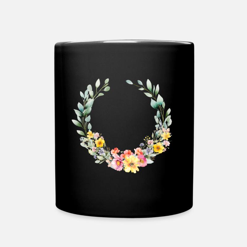 Coloré, couronne de fleurs, personnalisable - Mug uni - noir
