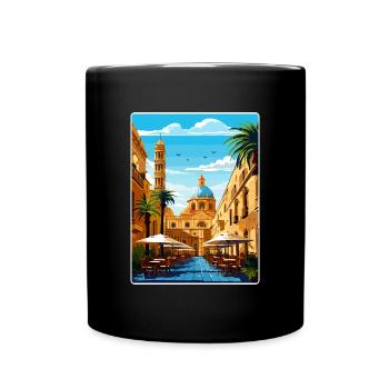 Palermo Sicily Town Italy Travel Poster Souvenir - Full Colour Mug - black - Front