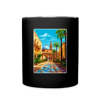Palermo Sicily Town Italy Travel Poster Souvenir - Full Colour Mug - black - Front